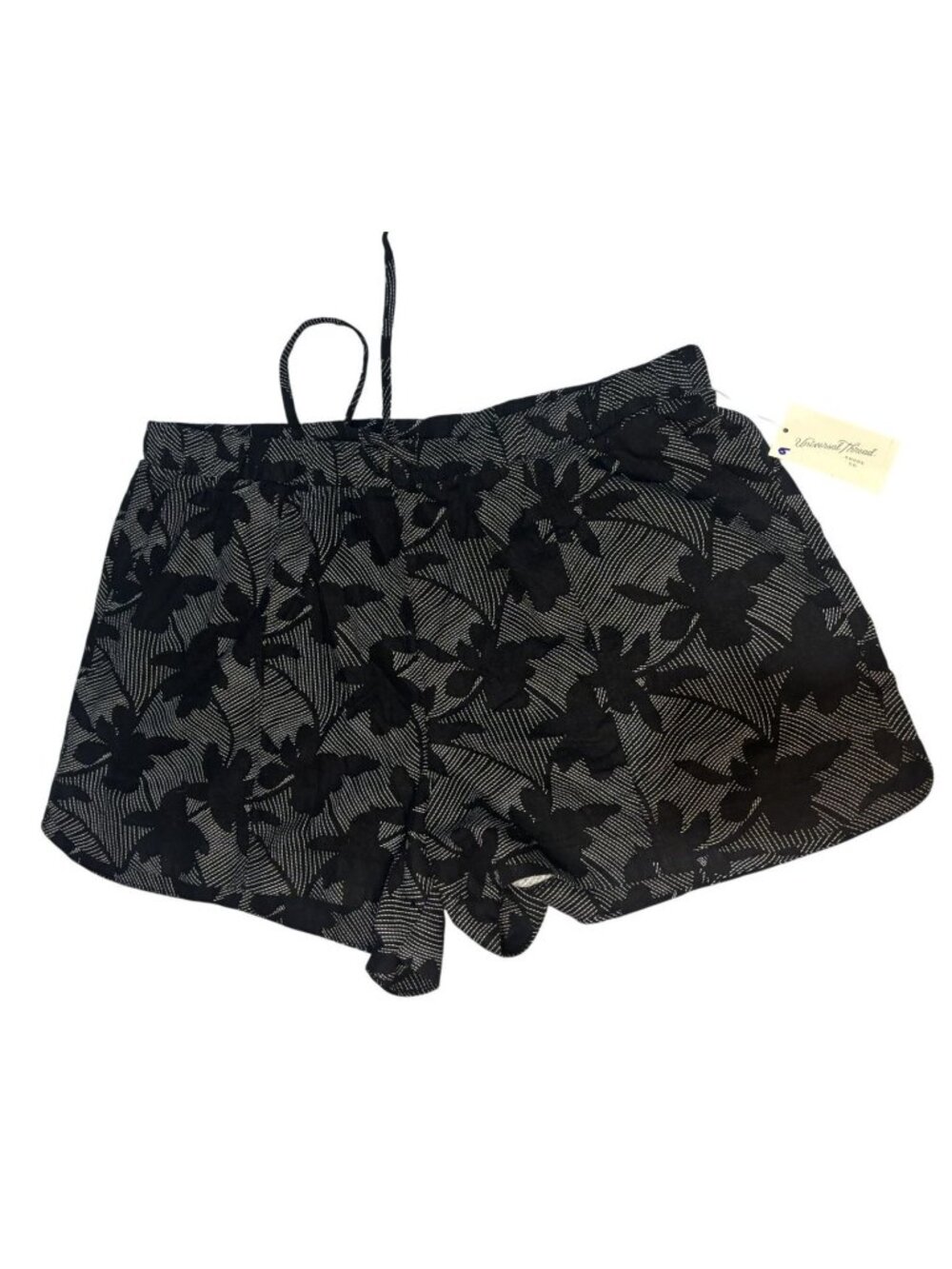 Universal Thread Floral Black & White Drawstring Shorts Linen Blend 1X NWT